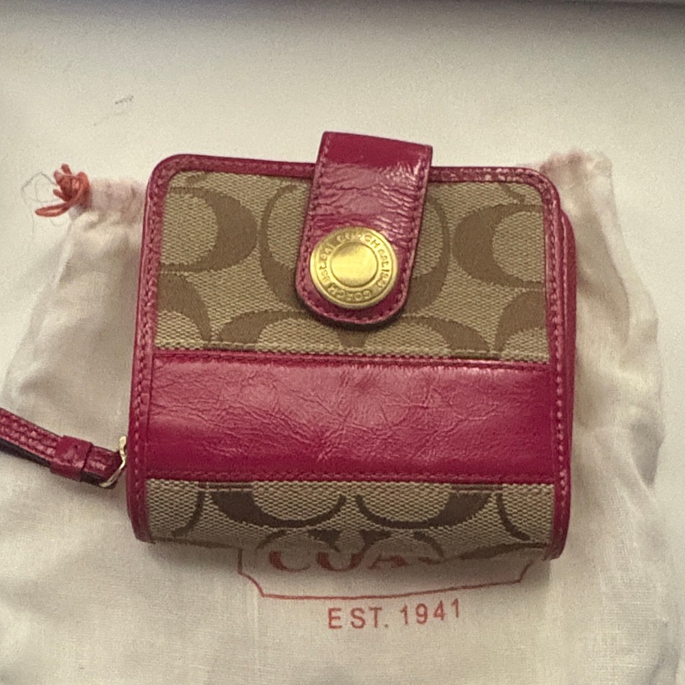 Vintage coach hot pink and signature canvas wallet